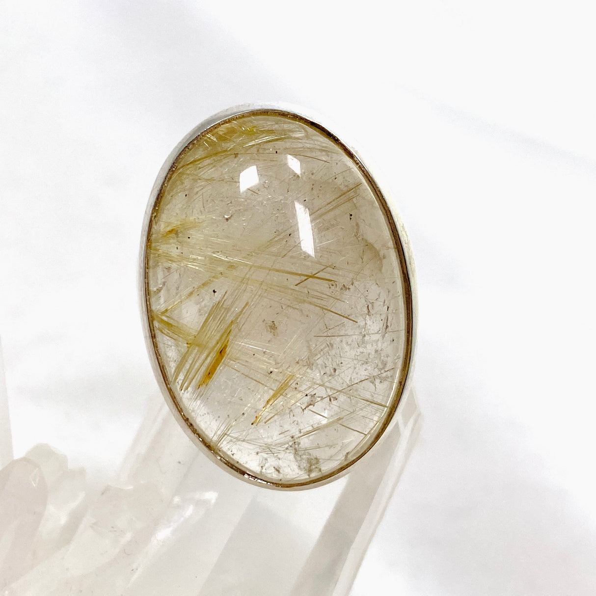 Rutilated Quartz Oval Cabochon Ring Size 10 PRGJ597