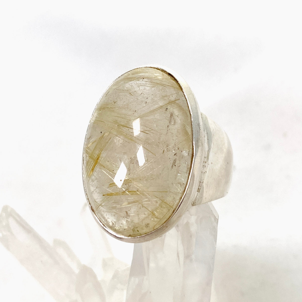 Rutilated Quartz Oval Cabochon Ring Size 10 PRGJ597