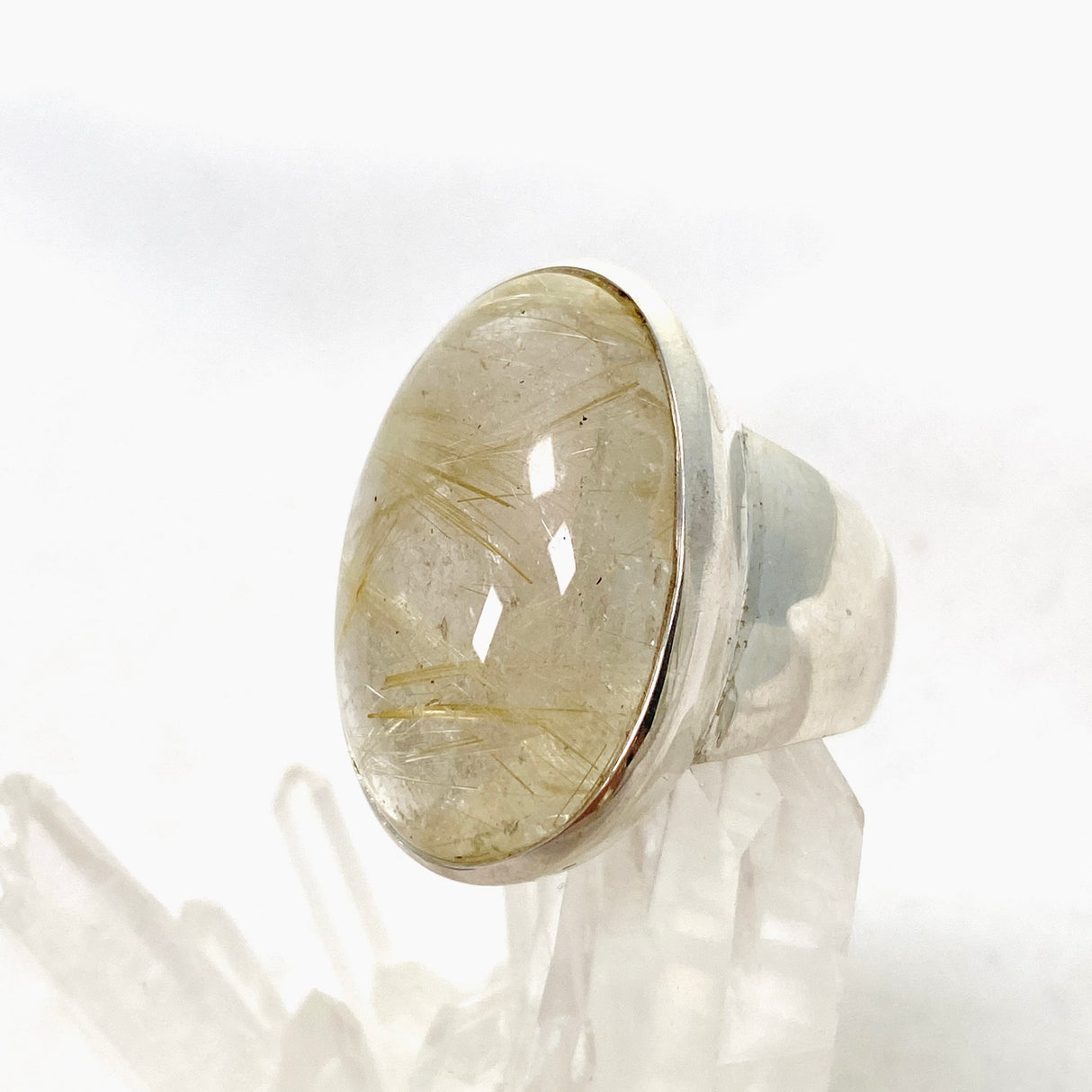 Rutilated Quartz Oval Cabochon Ring Size 10 PRGJ597