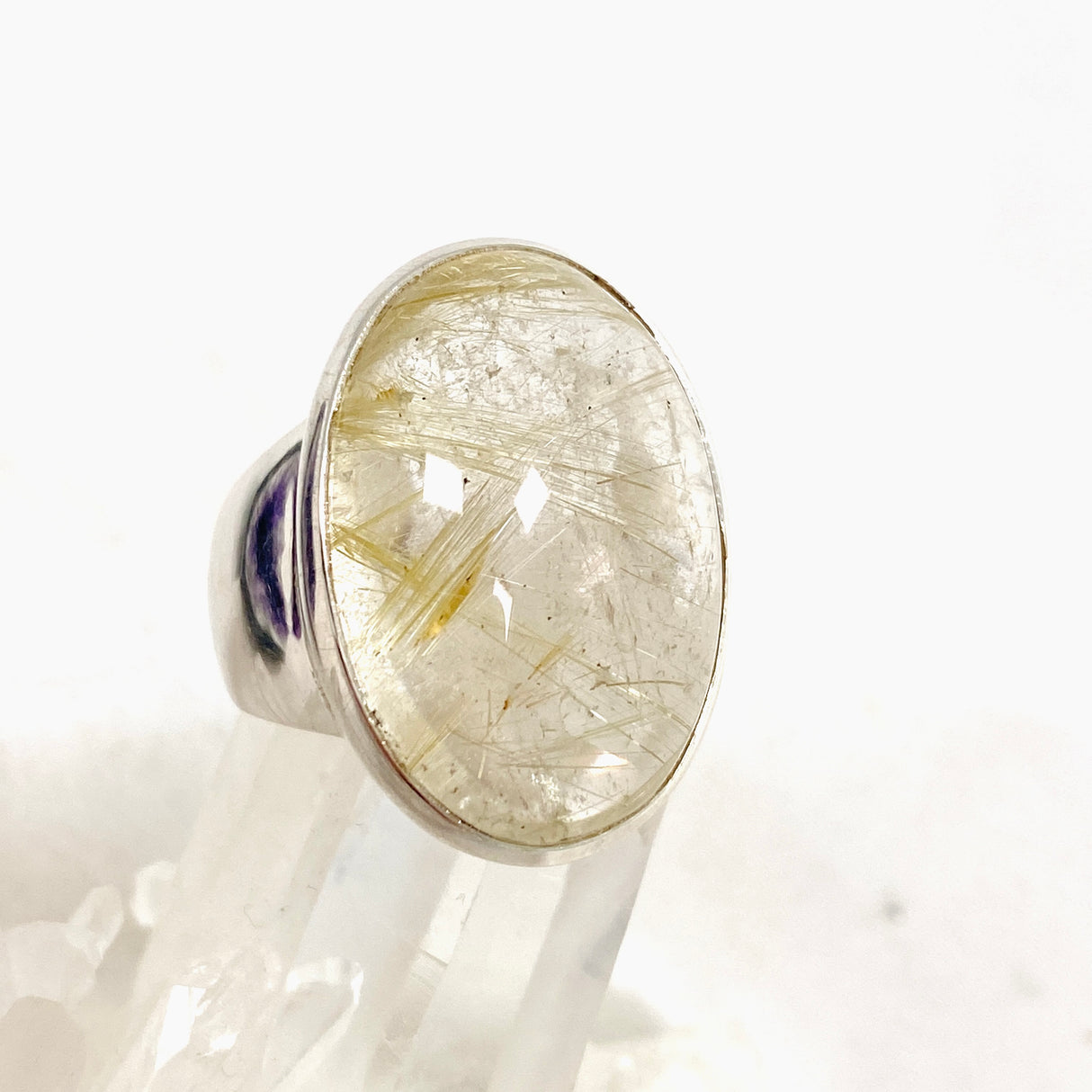 Rutilated Quartz Oval Cabochon Ring Size 10 PRGJ597