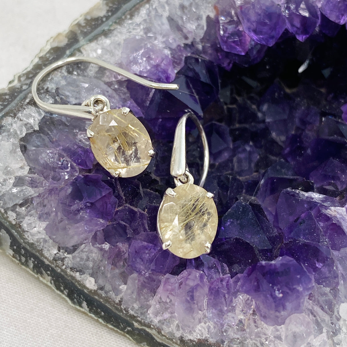 Rutilated Quartz Oval Faceted Earrings PEGJ199