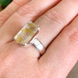 Rutilated Quartz Rectangular Faceted Ring Size 8 PRGJ606