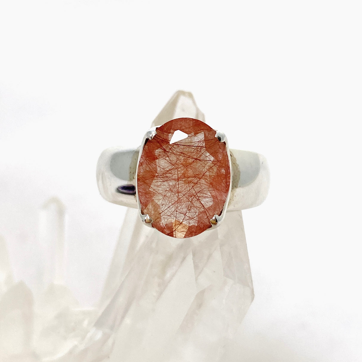 Rutilated Quartz (Red) Oval Faceted Ring Size 6.5 PRGJ601