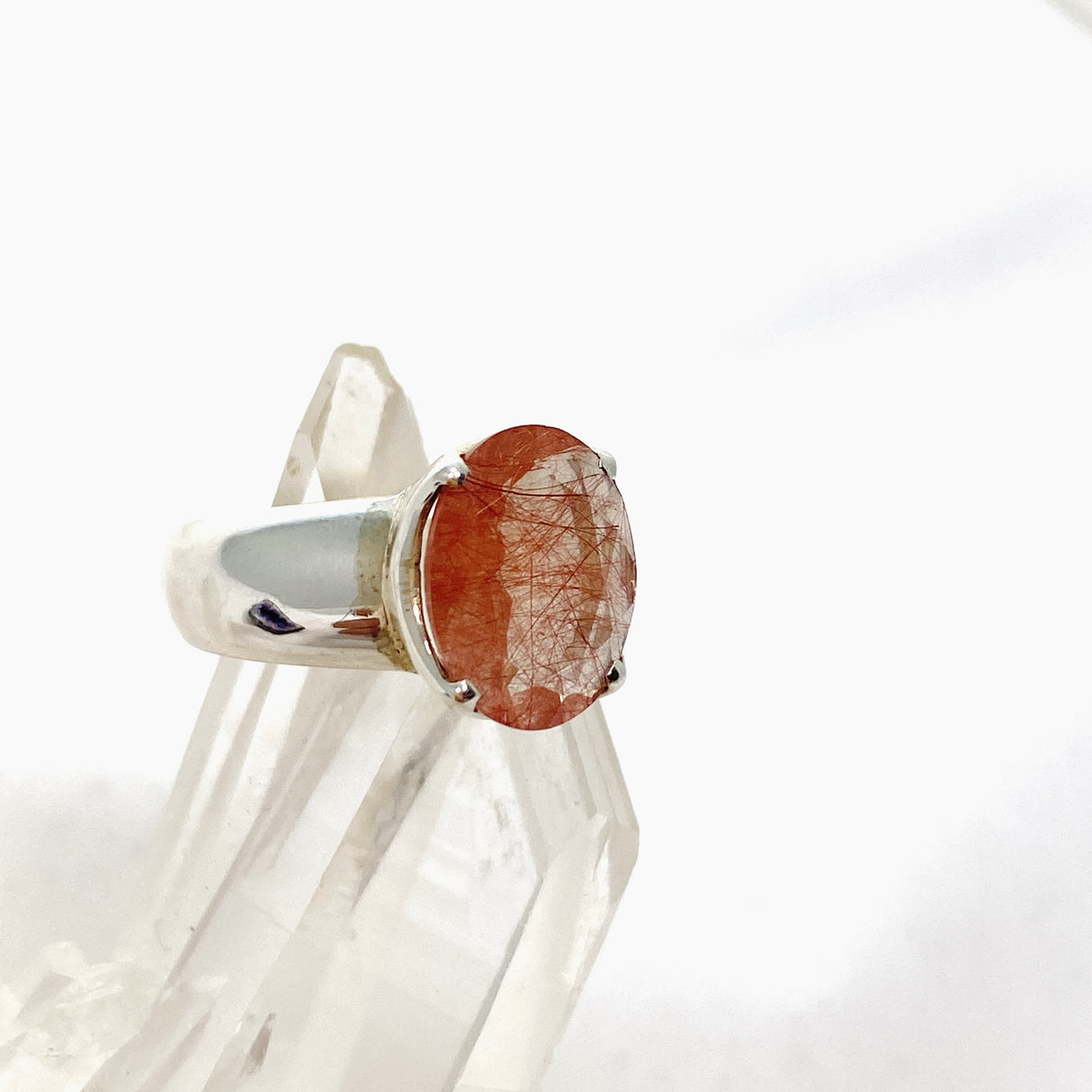 Rutilated Quartz (Red) Oval Faceted Ring Size 6.5 PRGJ601