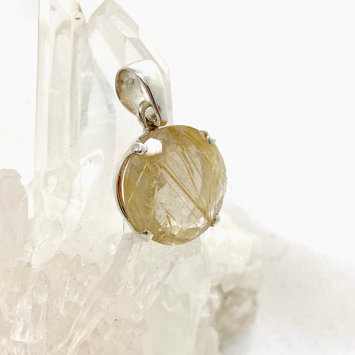 Rutilated Quartz Round Faceted Pendant PPGJ840