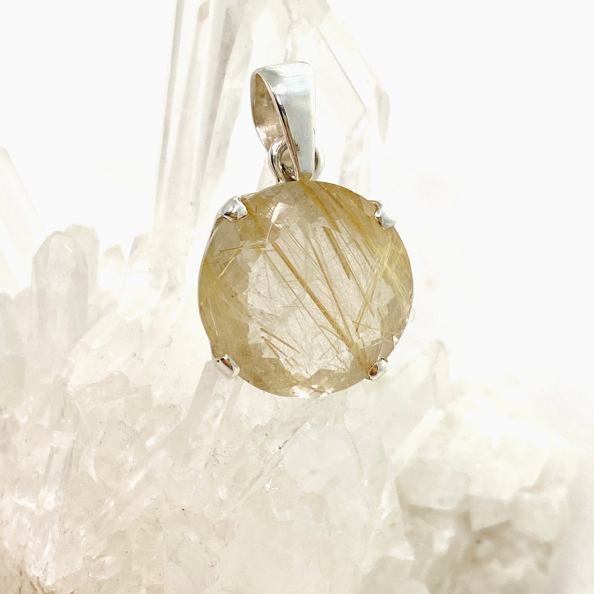 Rutilated Quartz Round Faceted Pendant PPGJ840