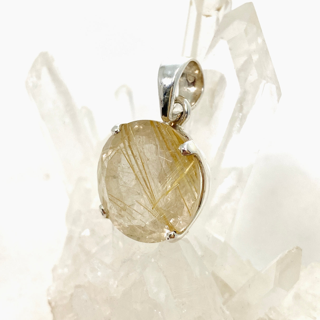 Rutilated Quartz Round Faceted Pendant PPGJ840