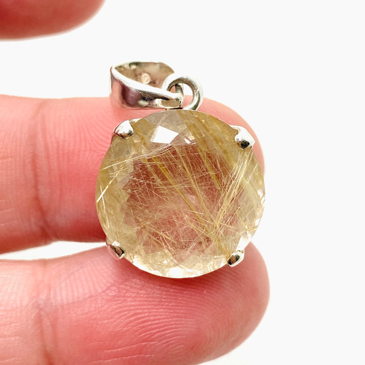 Rutilated Quartz Round Faceted Pendant PPGJ840