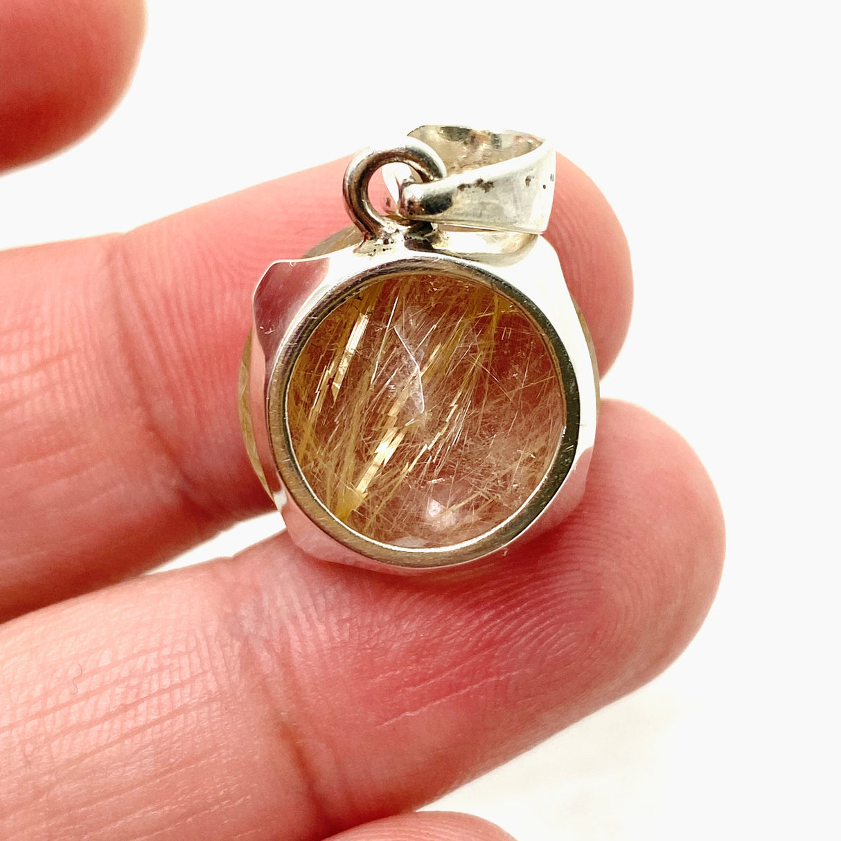 Rutilated Quartz Round Faceted Pendant PPGJ840