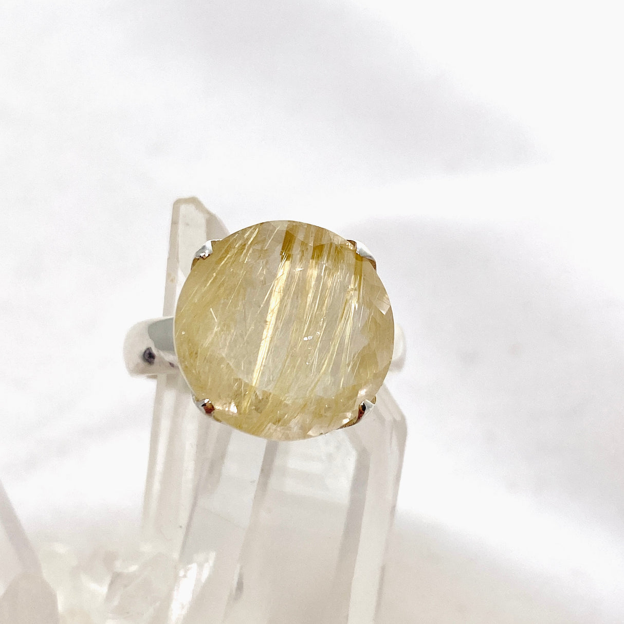 Rutilated Quartz Round Faceted Ring Size 9.5 PRGJ605