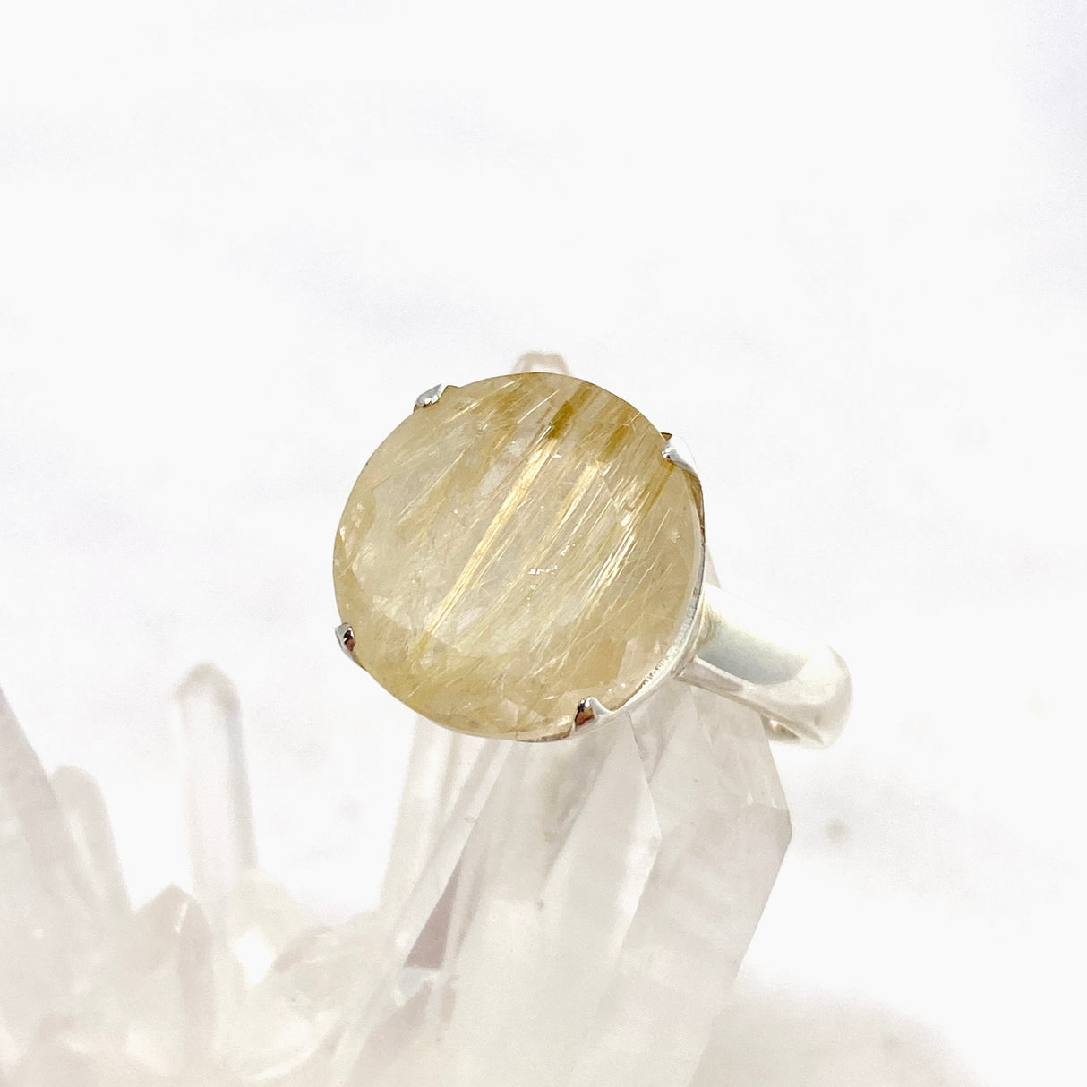 Rutilated Quartz Round Faceted Ring Size 9.5 PRGJ605