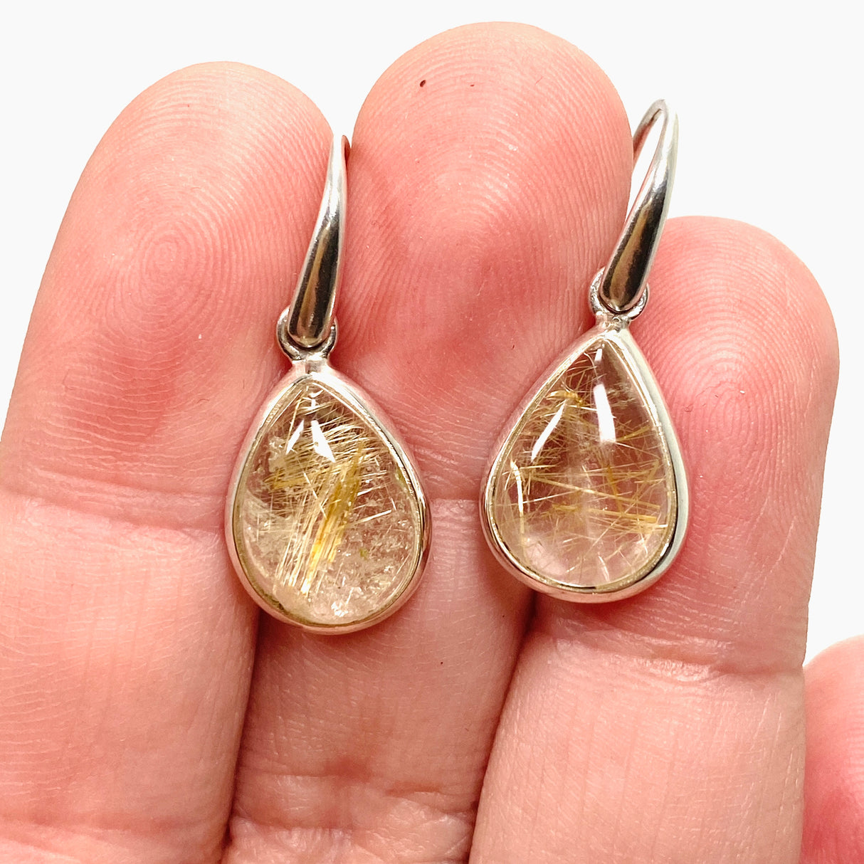 Rutilated Quartz Teardrop Cabochon Earrings PEGJ198