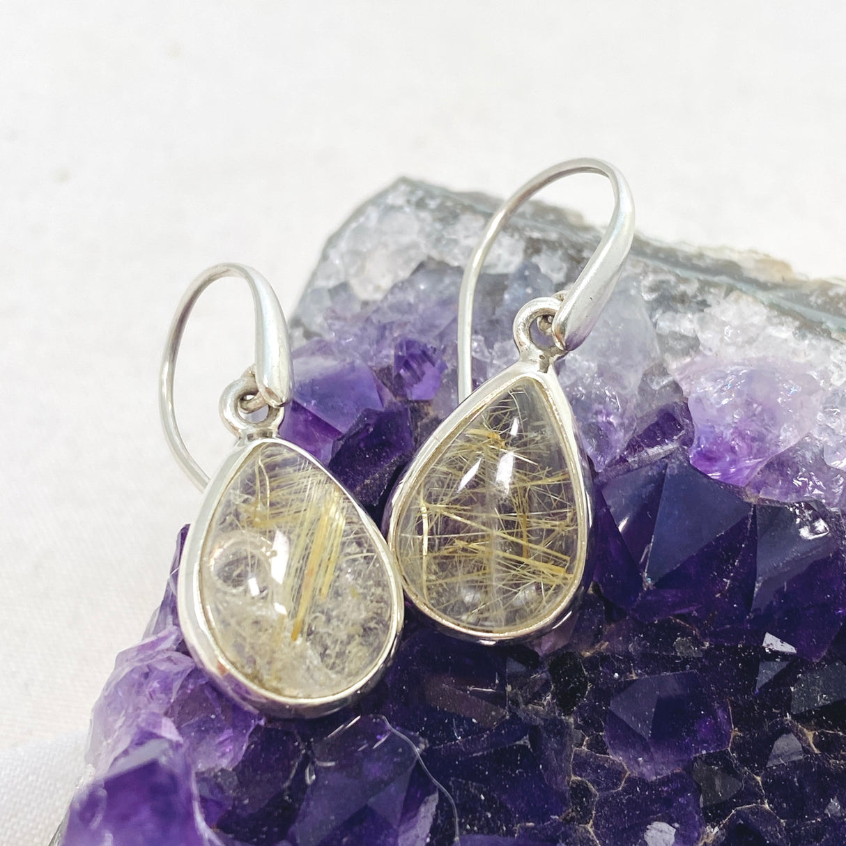 Rutilated Quartz Teardrop Cabochon Earrings PEGJ198