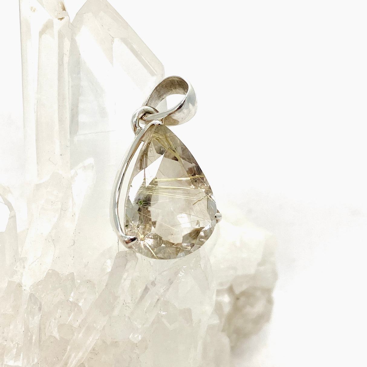 Rutilated Quartz Teardrop Faceted Pendant PPGJ841