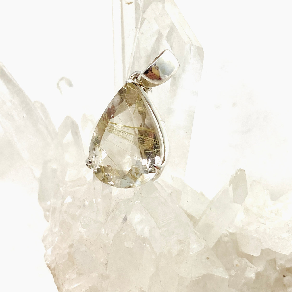 Rutilated Quartz Teardrop Faceted Pendant PPGJ841