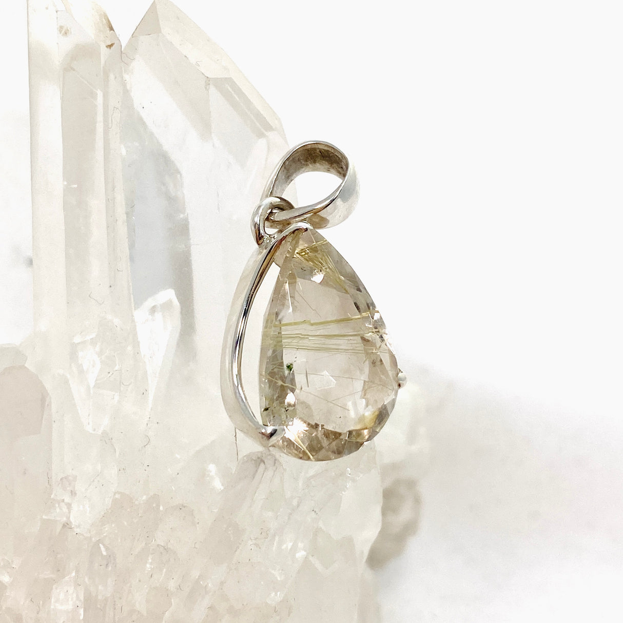 Rutilated Quartz Teardrop Faceted Pendant PPGJ841