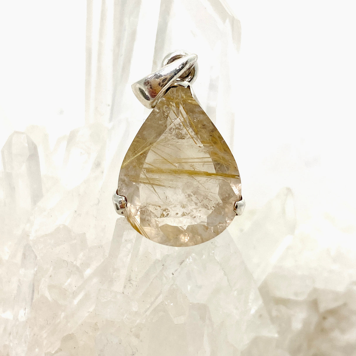 Rutilated Quartz Teardrop Faceted Pendant PPGJ842