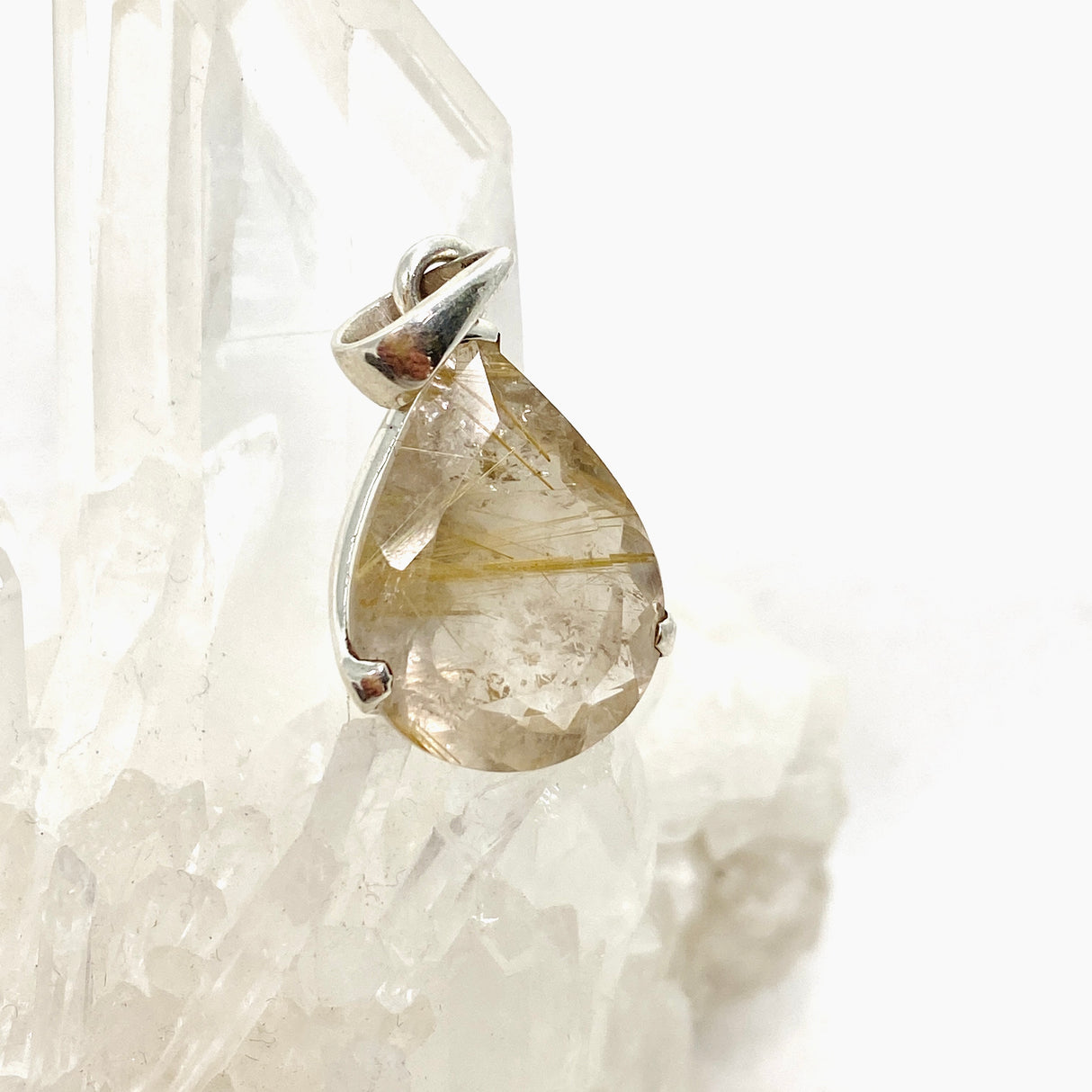 Rutilated Quartz Teardrop Faceted Pendant PPGJ842