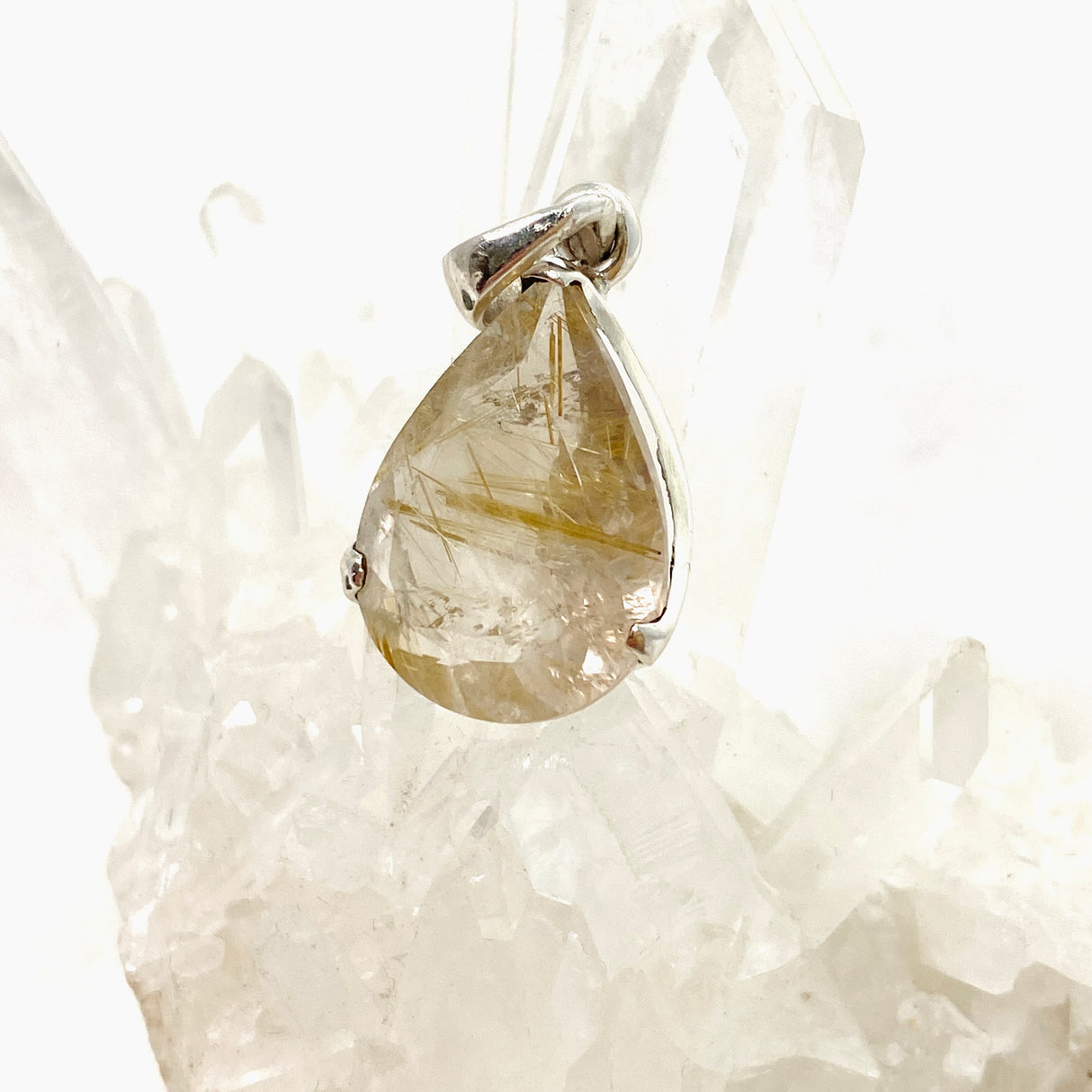 Rutilated Quartz Teardrop Faceted Pendant PPGJ842