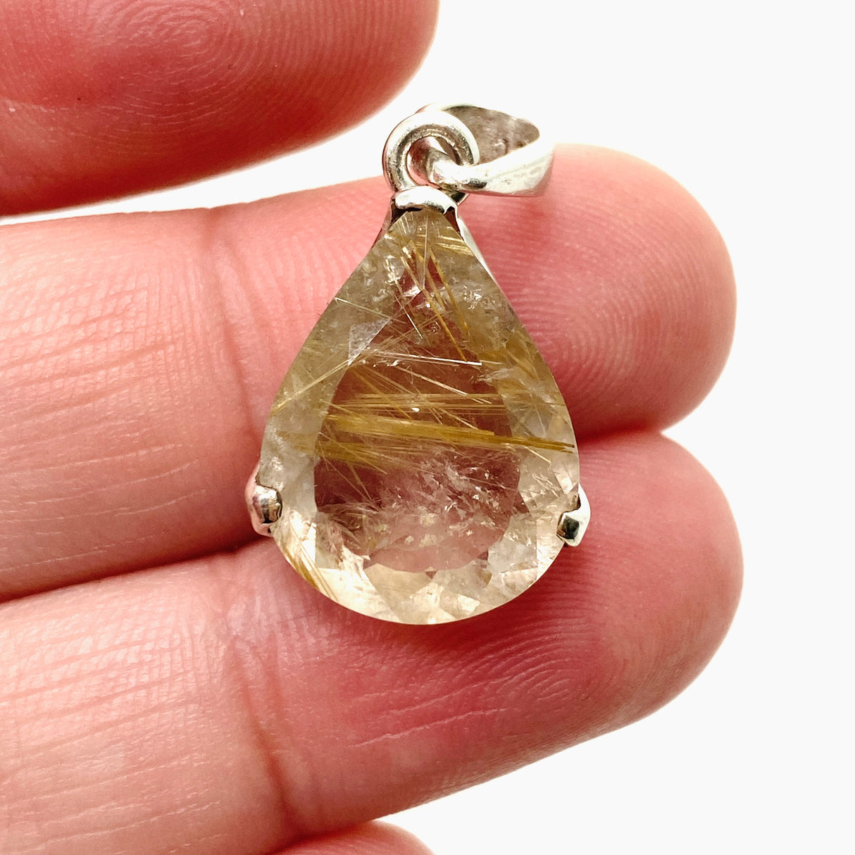 Rutilated Quartz Teardrop Faceted Pendant PPGJ842