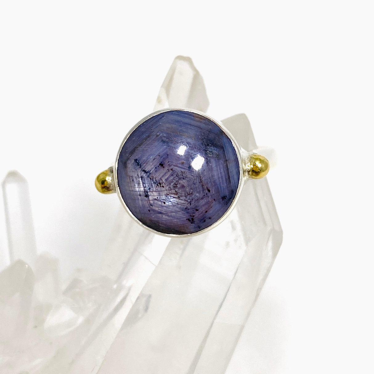 Sapphire Round Ring with Brass Accents Size 9 KRGJ3179 - Nature's Magick