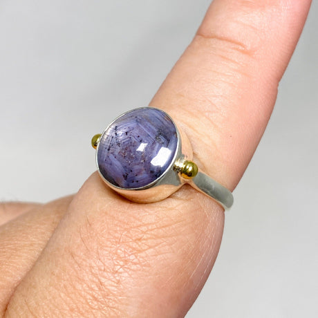 Sapphire Round Ring with Brass Accents Size 9 KRGJ3179 - Nature's Magick