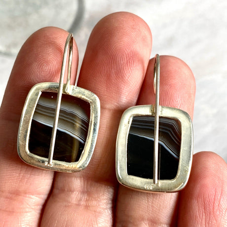 Sardonyx rectangular fixed hook earrings KEGJ1141 - Nature's Magick