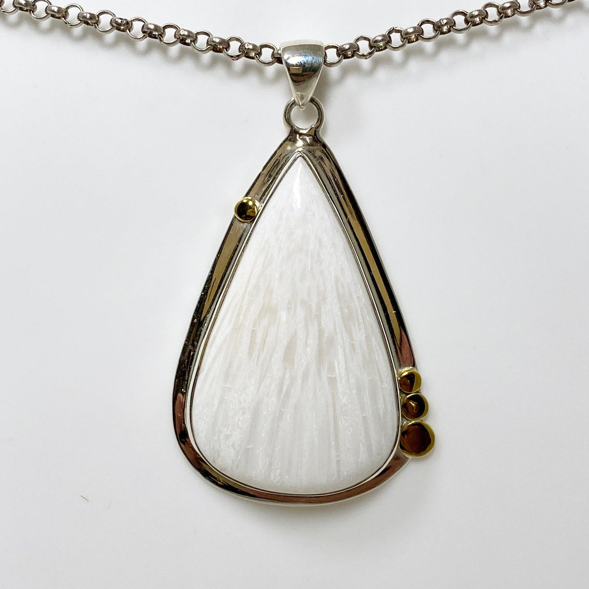 Scolecite Teardrop Pendant in a Decorative Setting KPGJ4508 - Nature's Magick