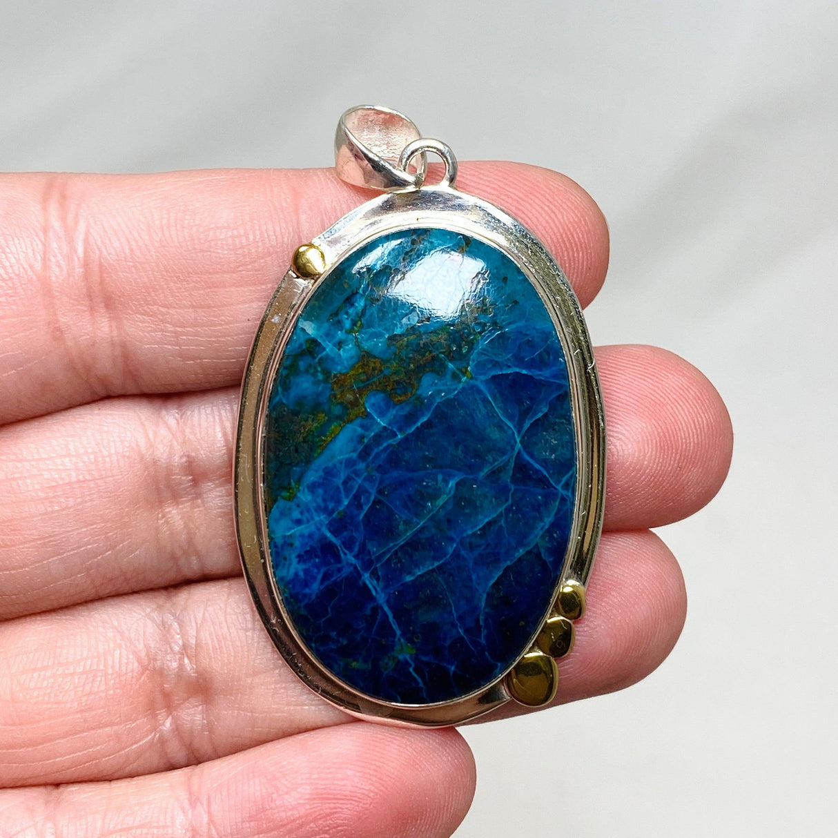 Shattuckite Oval Pendant in a Decorative Setting KPGJ4418 - Nature's Magick