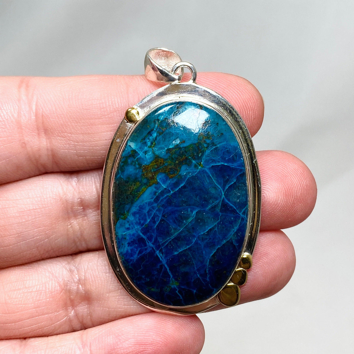 Shattuckite Oval Pendant in a Decorative Setting KPGJ4418 - Nature's Magick