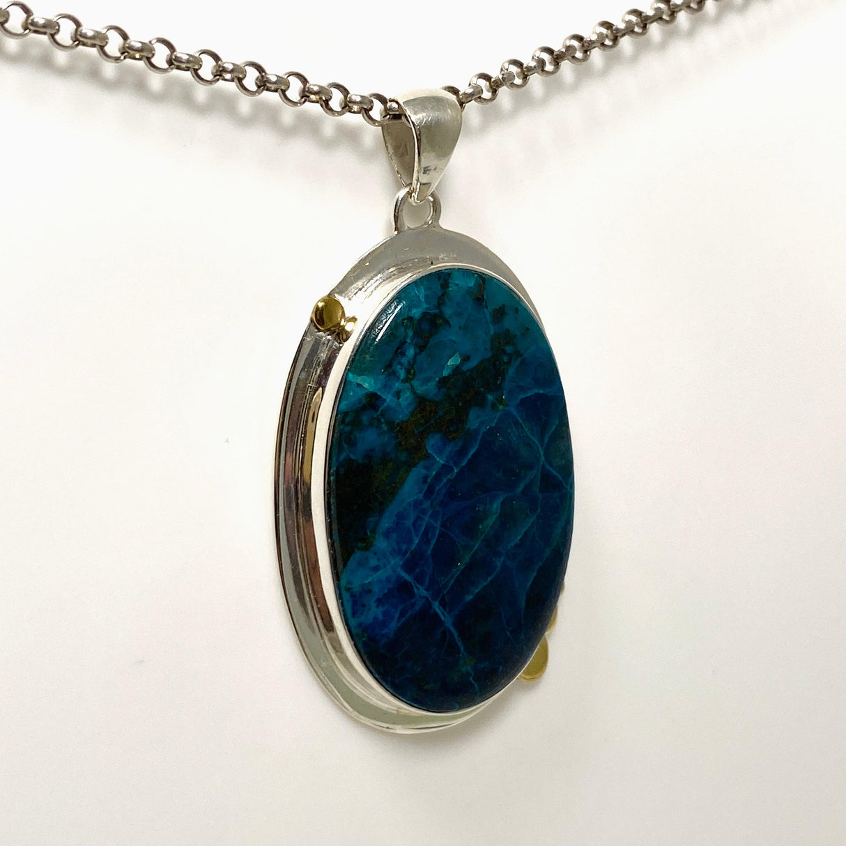 Shattuckite Oval Pendant in a Decorative Setting KPGJ4418 - Nature's Magick