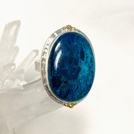 Shattuckite Oval Ring with Brass Accents Size 9 KRGJ3227 - Nature's Magick