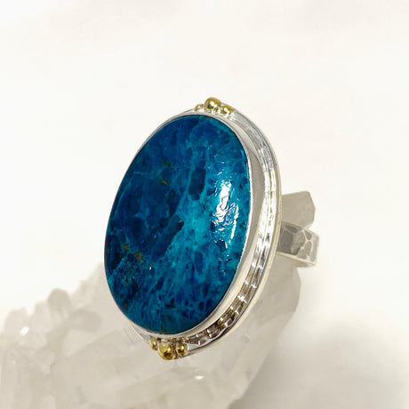 Shattuckite Oval Ring with Brass Accents Size 9 KRGJ3227 - Nature's Magick