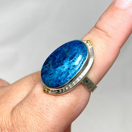 Shattuckite Oval Ring with Brass Accents Size 9 KRGJ3227 - Nature's Magick