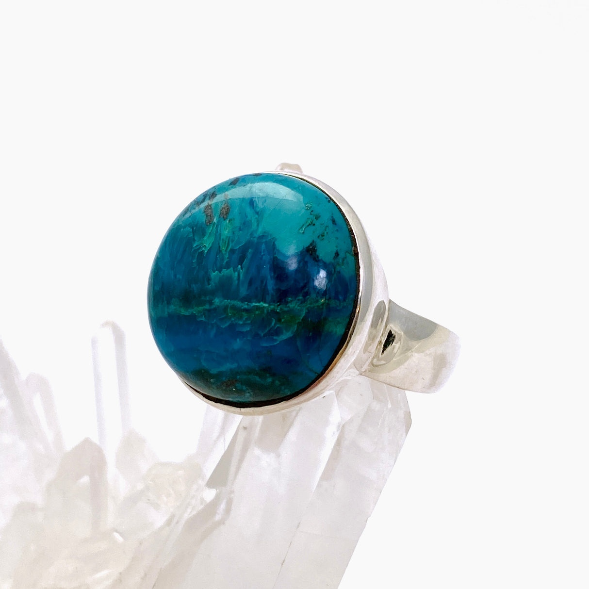 Shattuckite Round Cabochon Ring Size 10.5 PRGJ854