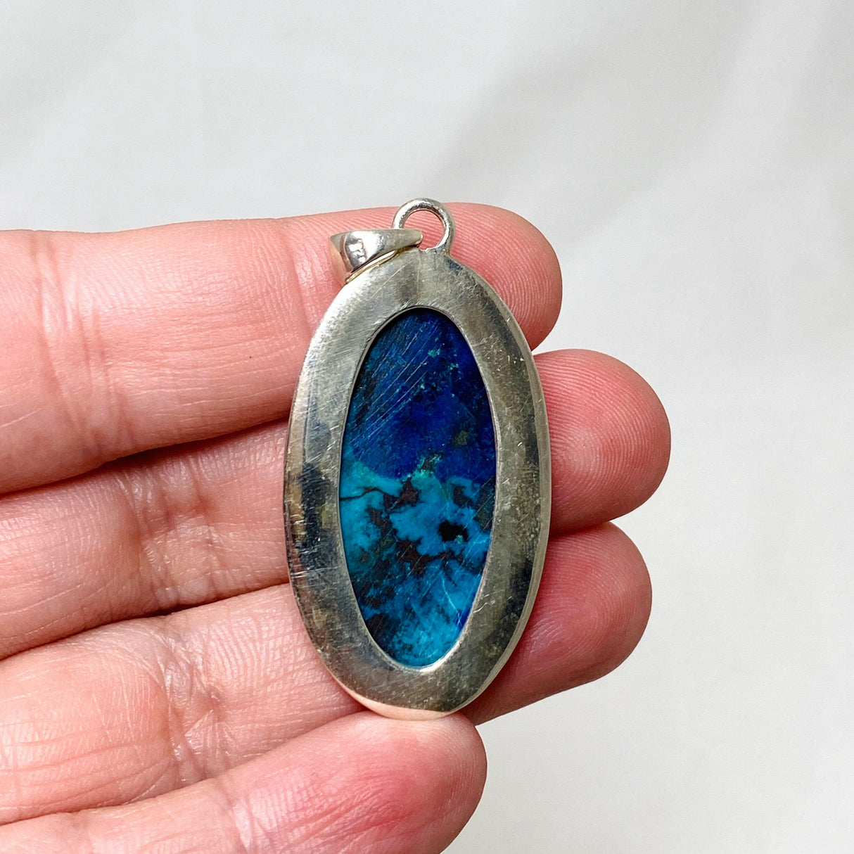 Shattuckite with Cuprite Oval Pendant in a Hammered Setting KPGJ4417 - Nature's Magick