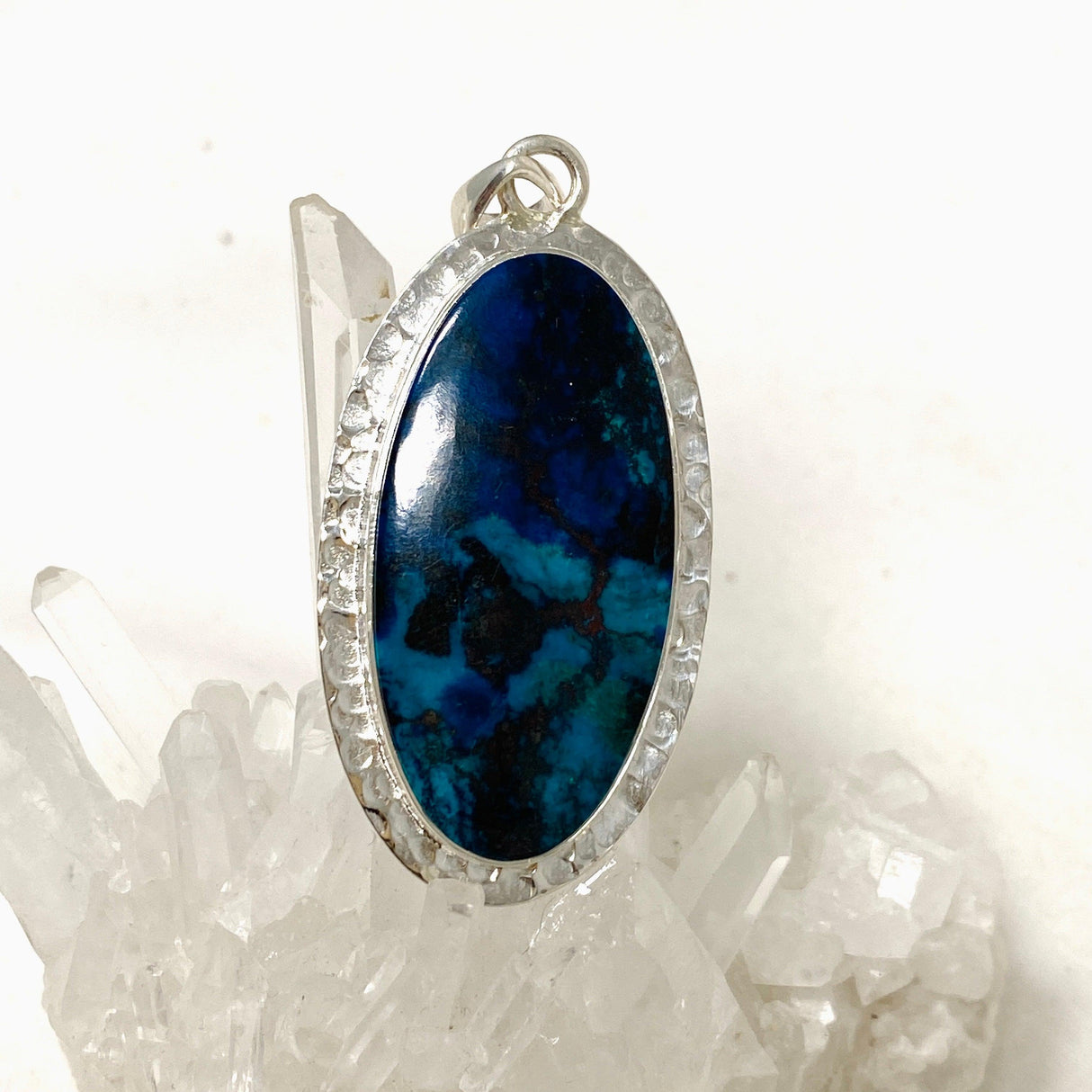 Shattuckite with Cuprite Oval Pendant in a Hammered Setting KPGJ4417 - Nature's Magick