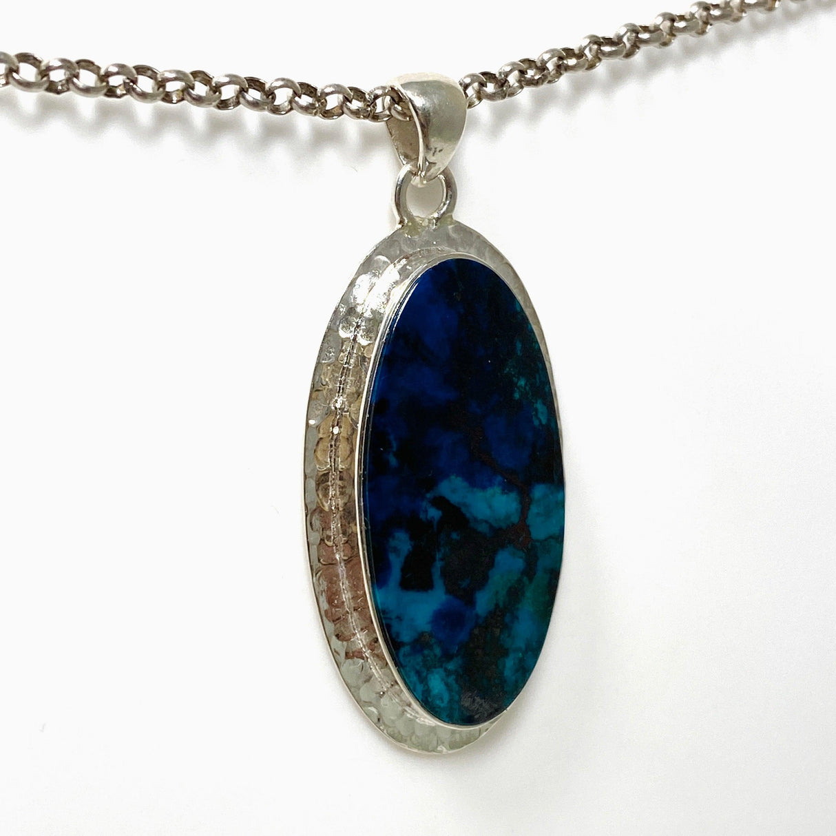 Shattuckite with Cuprite Oval Pendant in a Hammered Setting KPGJ4417 - Nature's Magick