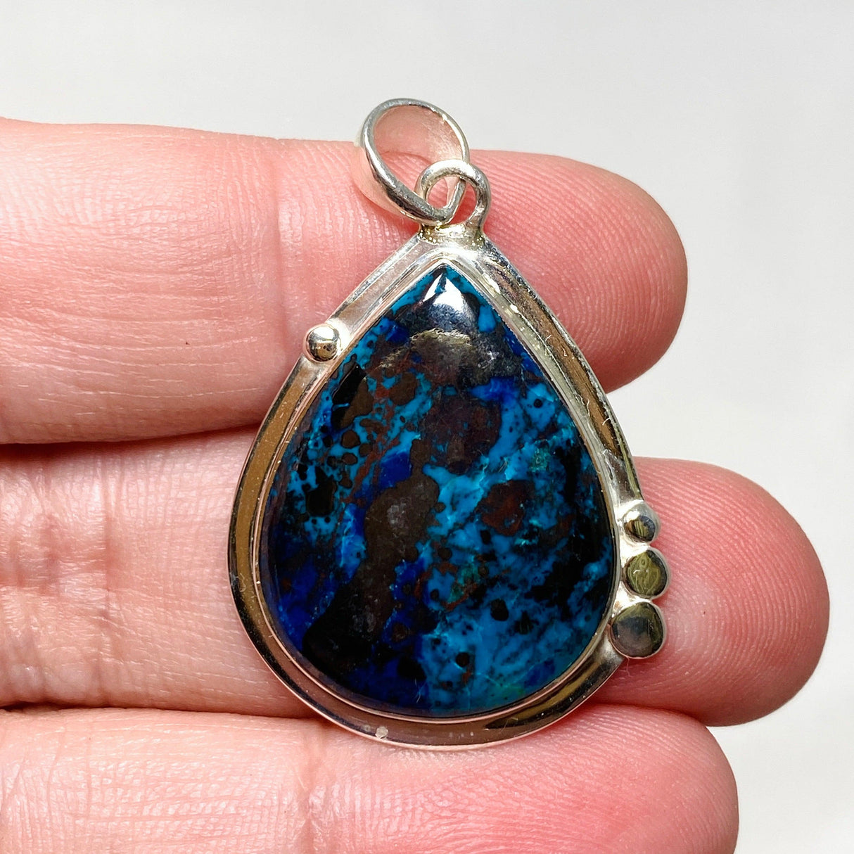 Shattuckite with Cuprite Teardrop Pendant in a Decorative Setting KPGJ4429 - Nature's Magick