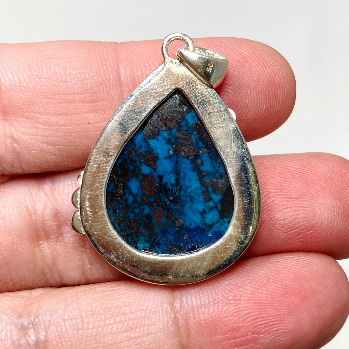 Shattuckite with Cuprite Teardrop Pendant in a Decorative Setting KPGJ4429 - Nature's Magick