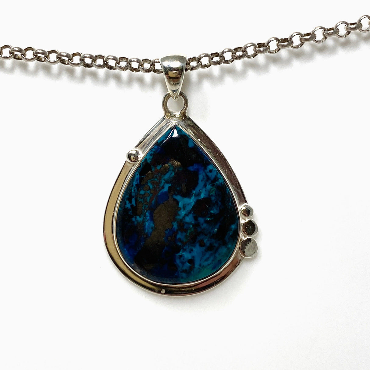 Shattuckite with Cuprite Teardrop Pendant in a Decorative Setting KPGJ4429 - Nature's Magick