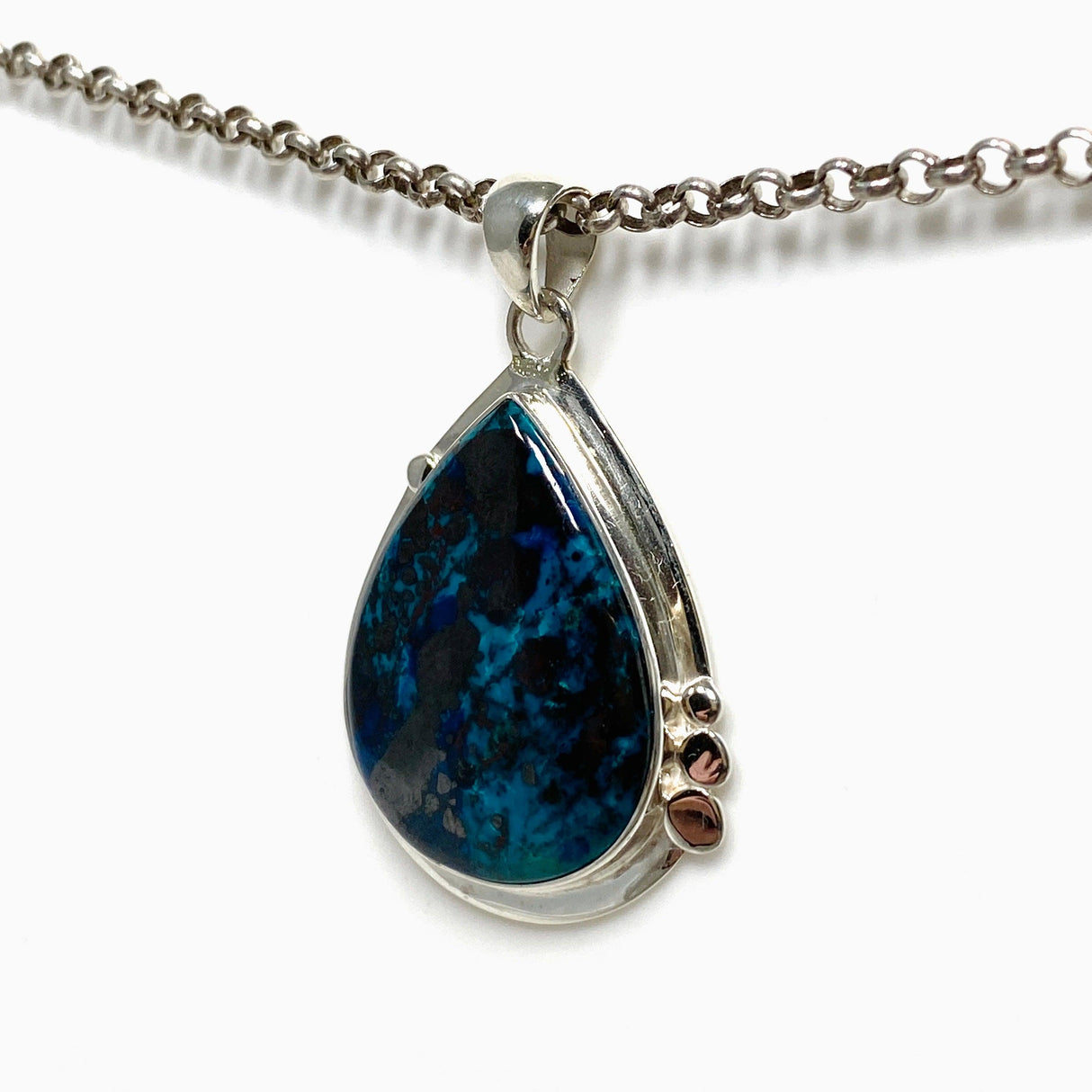 Shattuckite with Cuprite Teardrop Pendant in a Decorative Setting KPGJ4429 - Nature's Magick