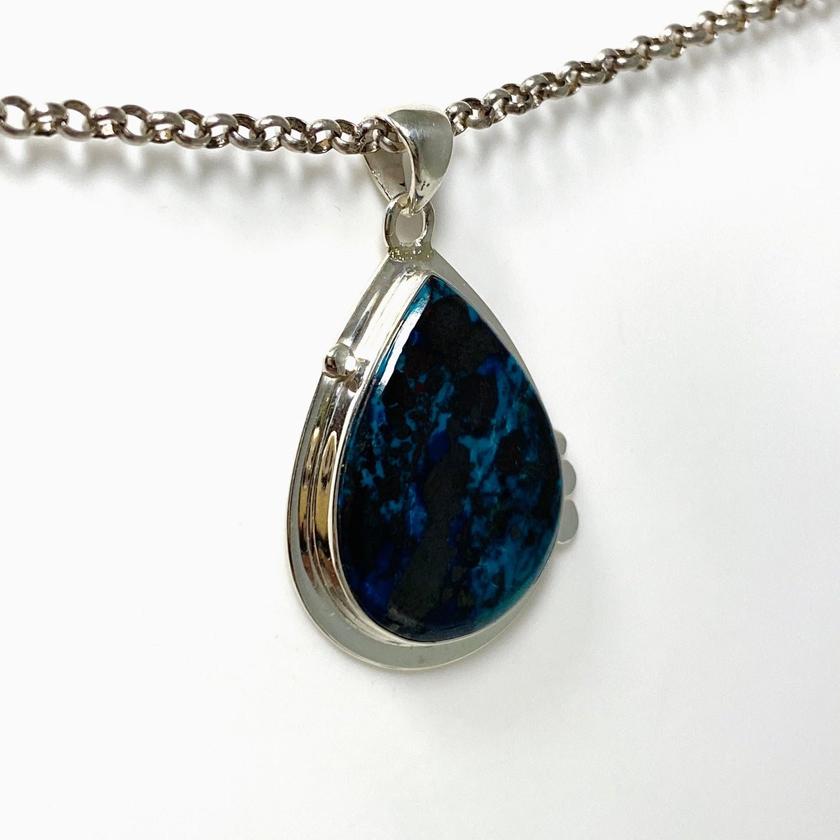 Shattuckite with Cuprite Teardrop Pendant in a Decorative Setting KPGJ4429 - Nature's Magick