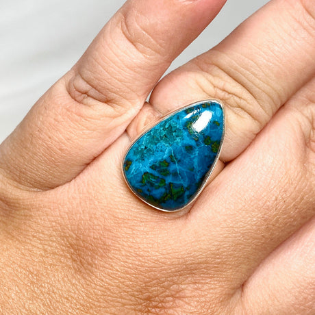 Shattuckite with Dioptase and Chrysocolla Teardrop Ring Size 10 KRGJ3224 - Nature's Magick