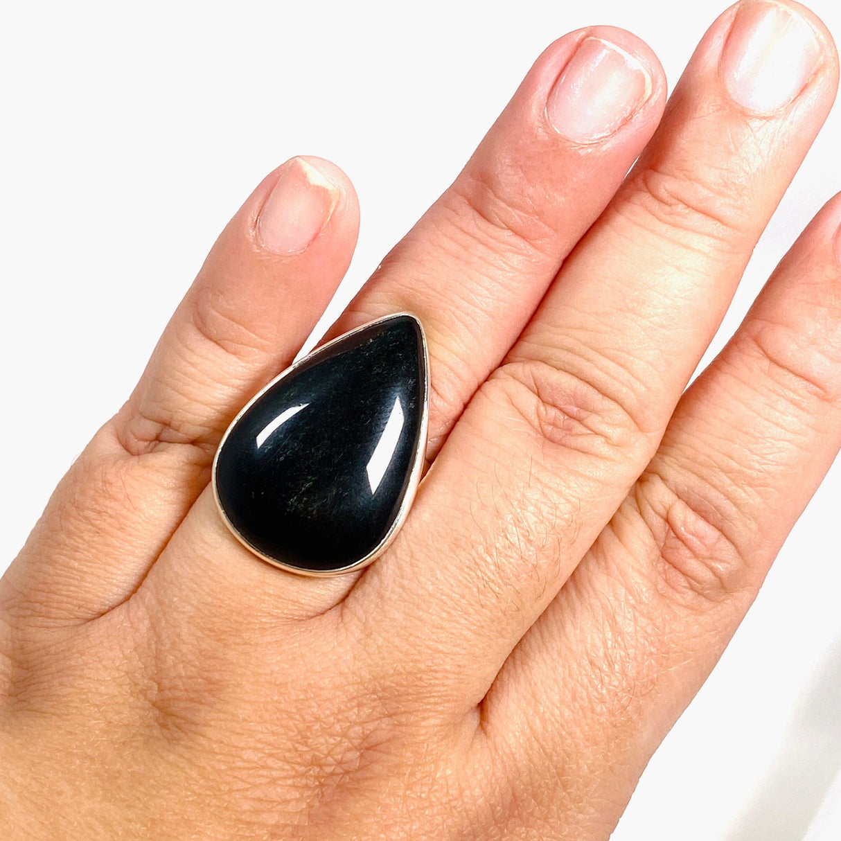 Silversheen Obsidian teardrop ring s.10 KRGJ2924 - Nature's Magick