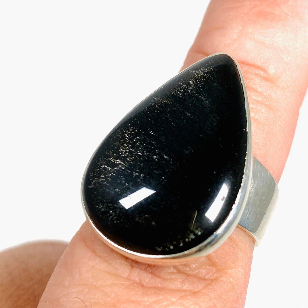 Silversheen Obsidian teardrop ring s.8 KRGJ2926 - Nature's Magick