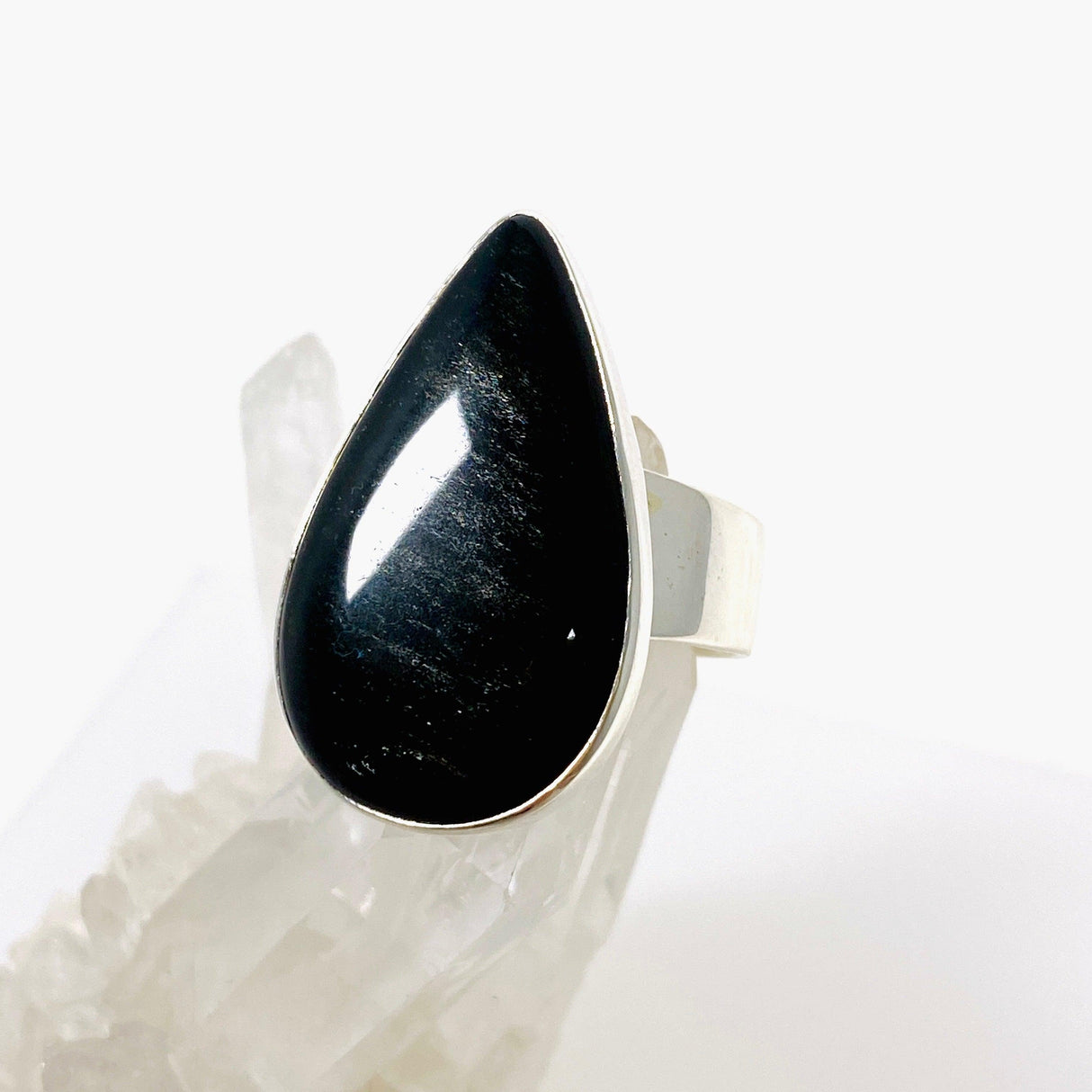 Silversheen Obsidian teardrop ring s.9 KRGJ2925 - Nature's Magick