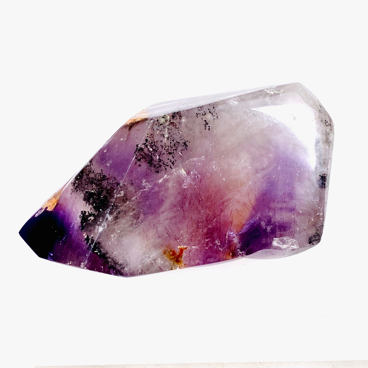 Smokey Amethyst with Lepidocrocite inclusions polished crystal 