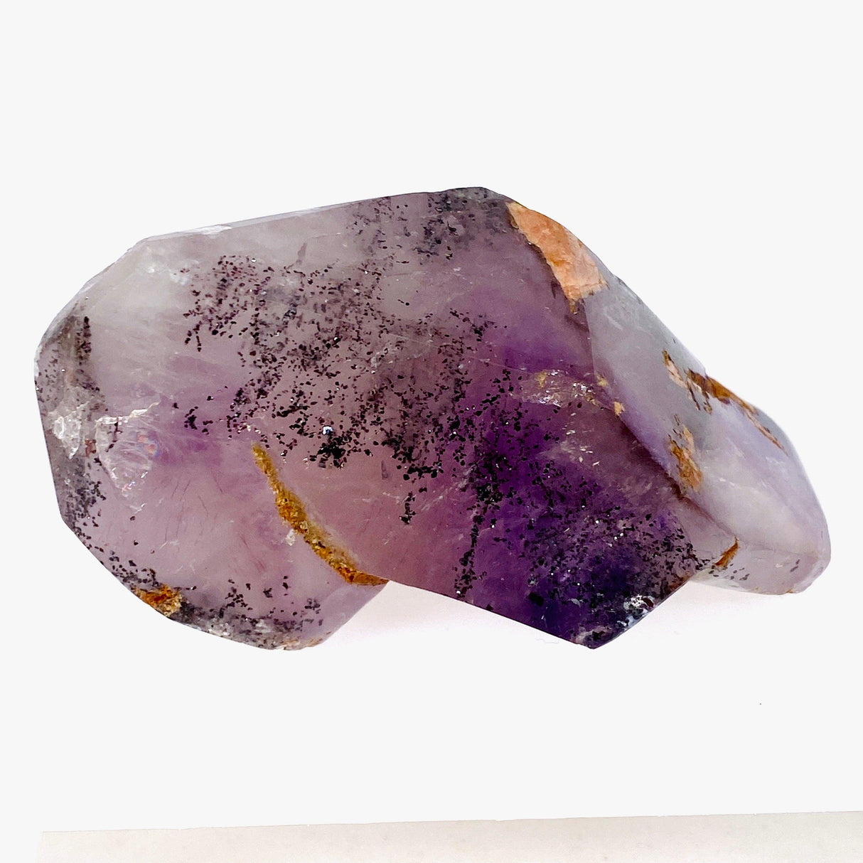 Smokey Amethyst with Lepidocrocite inclusions polished crystal 