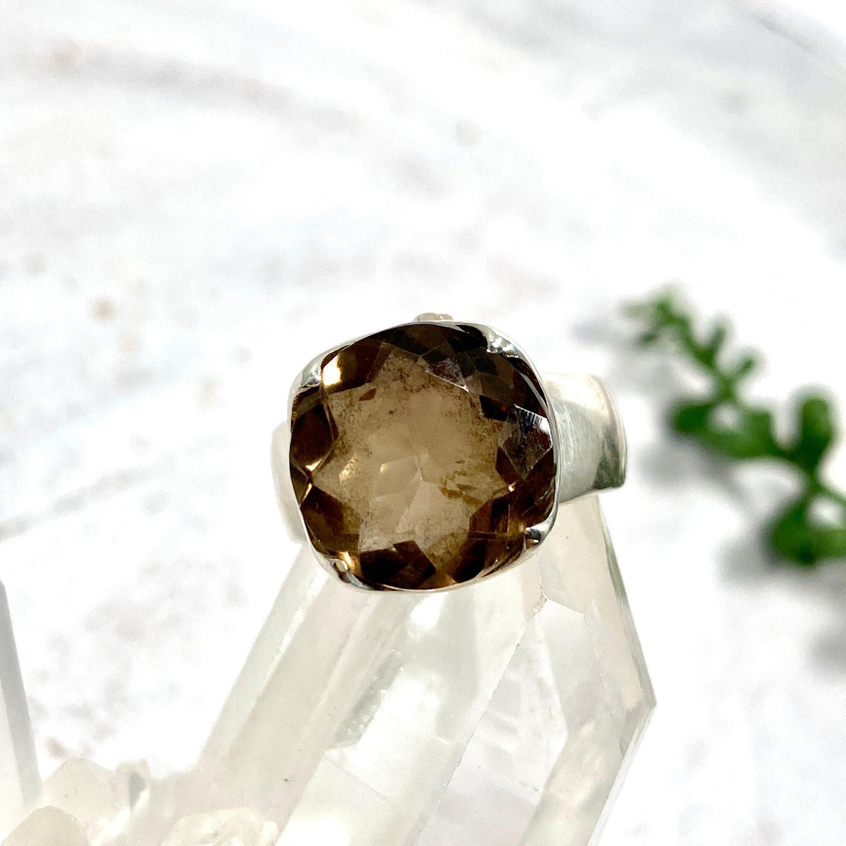 Smokey Quartz circular faceted ring s. 6.5 KRGJ1169 - Nature's Magick